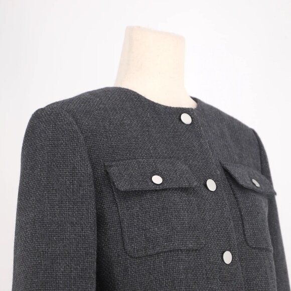 THEORY Tweed Cardigan Jacket Slightly Crop Relaxed Fit Charcoal Melange Size 6 - Picture 5 of 8